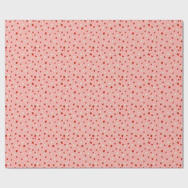 Strawberries and Flowers Pattern Wrapping Paper (Flat)