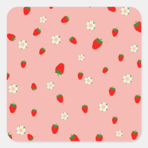 Strawberries and Flowers  Square Sticker