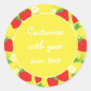 Strawberries and Flowers Yellow Custom Text Classic Round Sticker
