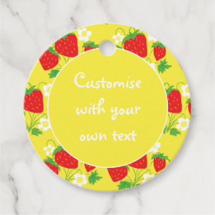 Strawberries and Flowers Yellow Custom Text Favour Tags
