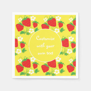 Strawberries and Flowers Yellow Custom Text Napkin