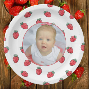 Strawberries and Photo Birthday Party Paper Plate