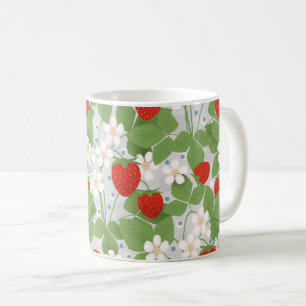 Strawberries and pink and white flowers coffee mug