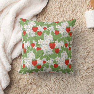 Strawberries and pink and white flowers cushion