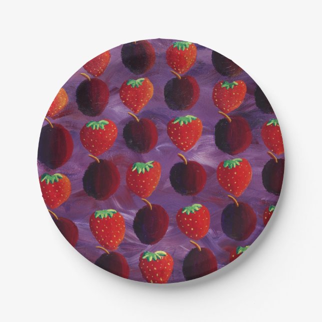 Strawberries and Plums Red Fruit Paper Plate (Front)