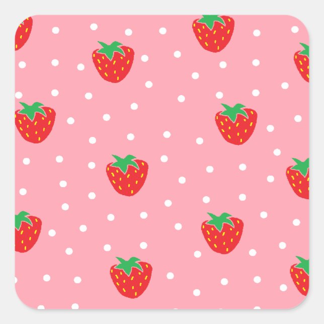 Strawberries and Polka Dots Pink Square Sticker (Front)
