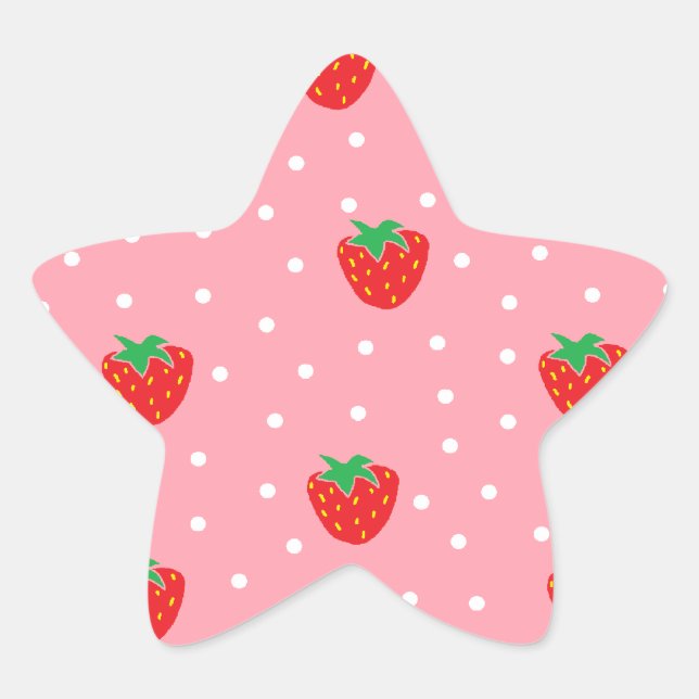 Strawberries and Polka Dots Pink Star Sticker (Front)