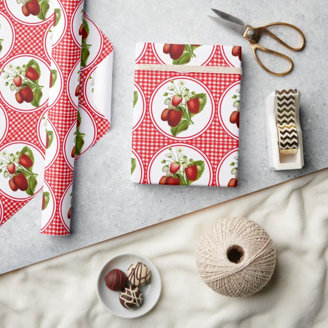Strawberries and Red Gingham  Wrapping Paper (Crafts)