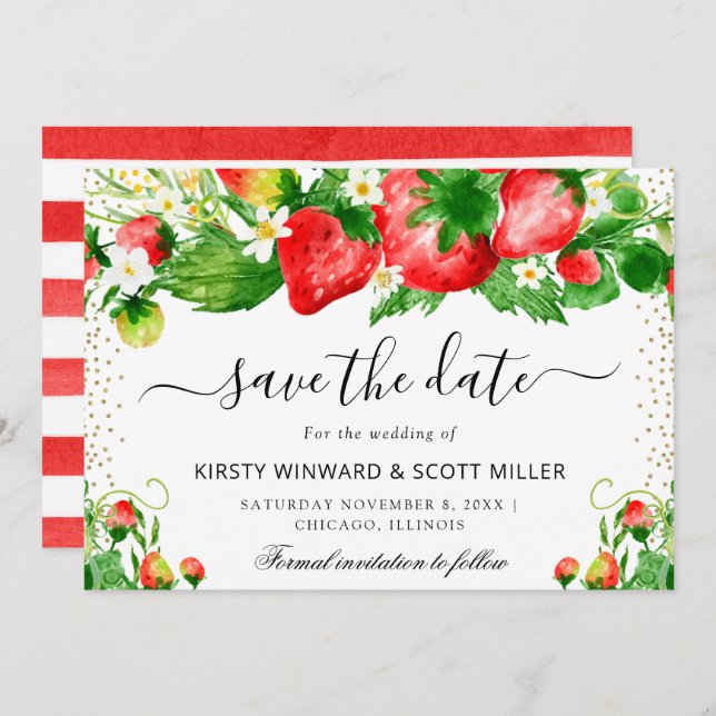 Strawberries and Summer Flowers Wedding Save The Date (Front/Back)