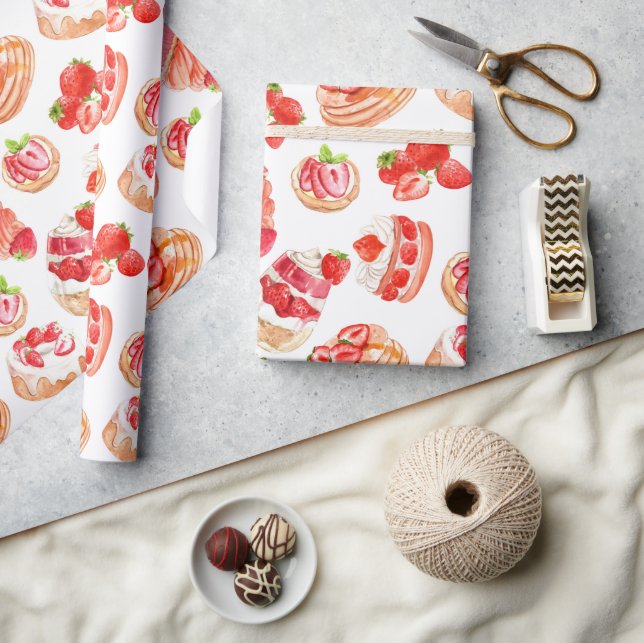 Strawberries and Sweet Strawberry Fruit Desserts  Wrapping Paper (Crafts)