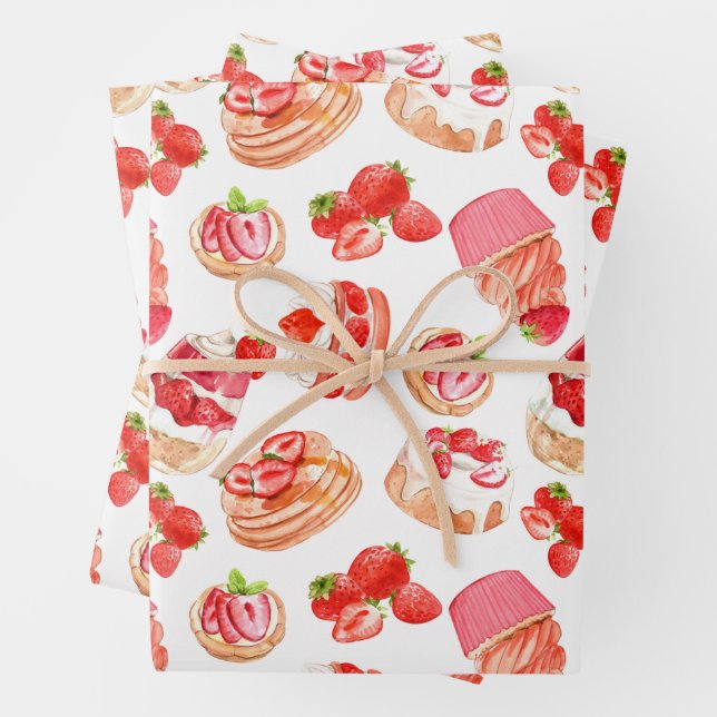 Strawberries and Sweet Strawberry Fruit Desserts  Wrapping Paper Sheet (In situ)