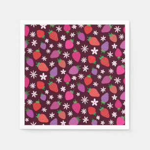 Strawberries and White Flowers Pattern  Napkin