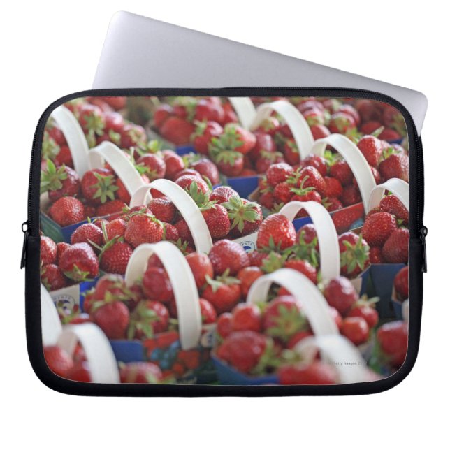 Strawberries at a market stall laptop sleeve (Front)