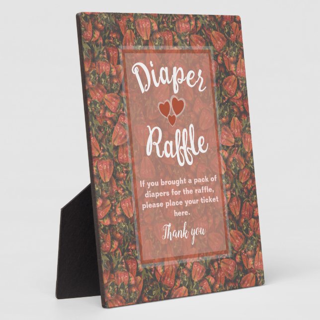 Strawberries Baby Shower Diaper Raffle Sign Plaque (Side)