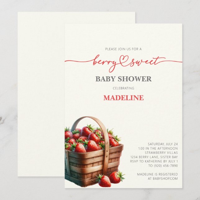 Strawberries Baby Shower  Invitation (Front/Back)