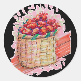 Strawberries Basket colourful Classic Round Sticker