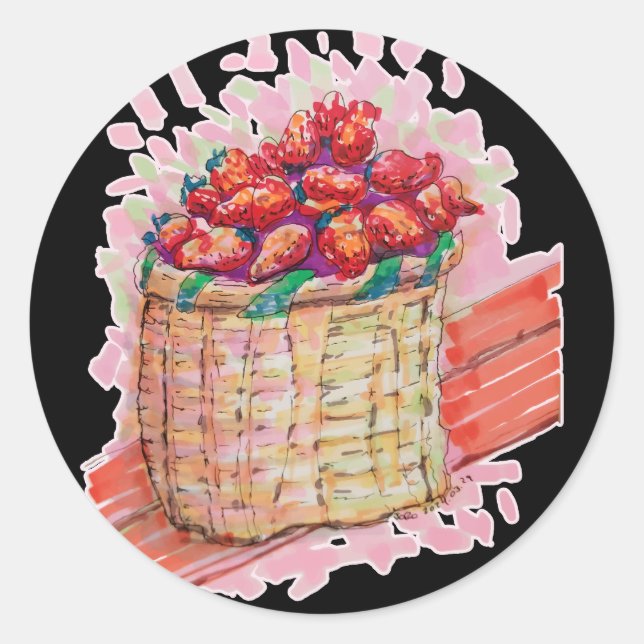 Strawberries Basket colourful Classic Round Sticker (Front)