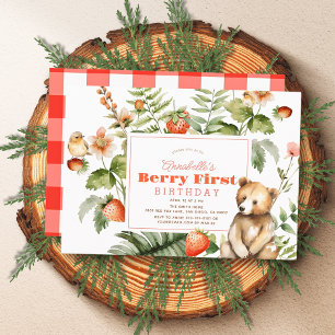 Strawberries & Bear Berry First 1st Birthday Invitation