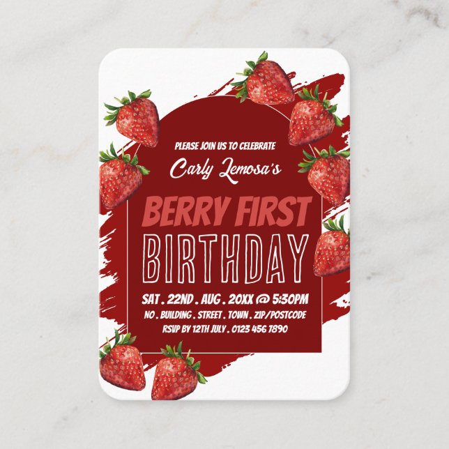 Strawberries, Berry First Birthday Handout Tickets (Front)