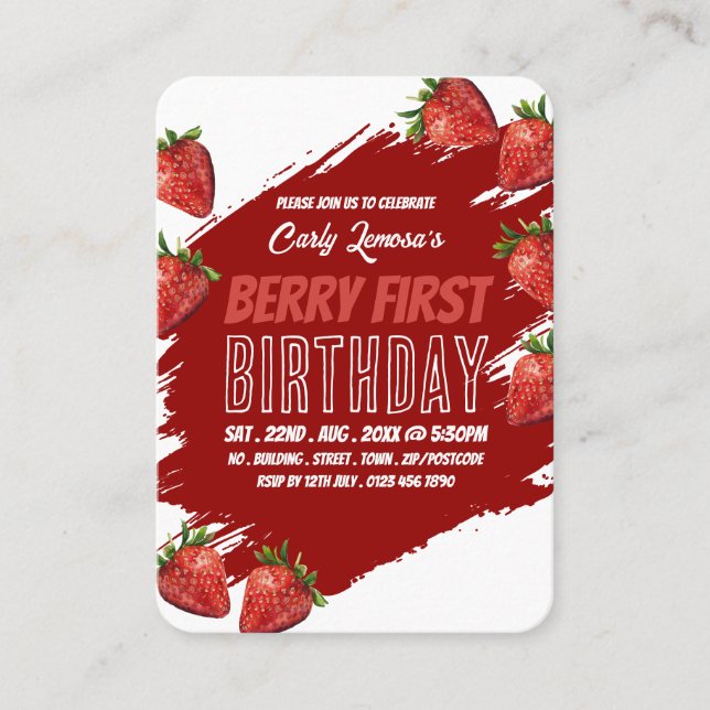 Strawberries, Berry First Birthday Handout Tickets (Front)