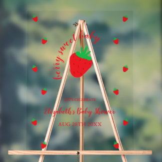 Strawberries Berry Sweet Baby Shower Acrylic Sign