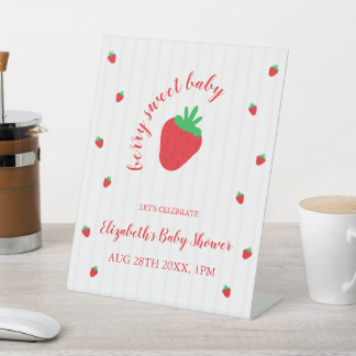 Strawberries Berry Sweet Baby Shower Pedestal Sign