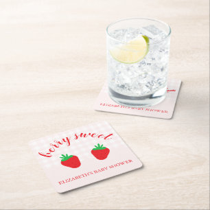Strawberries Berry Sweet Baby Shower Square Paper Coaster