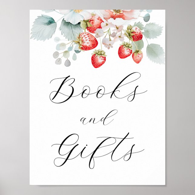Strawberries Berry Sweet Books and Gifts Sign (Front)