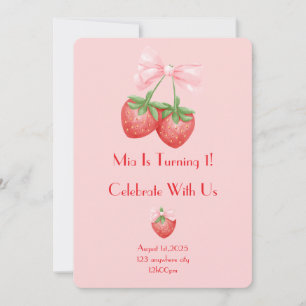 strawberries birthday  invitation
