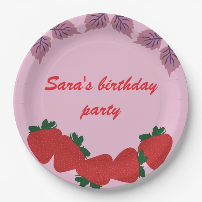 Strawberries birthday party  paper plate (Front)