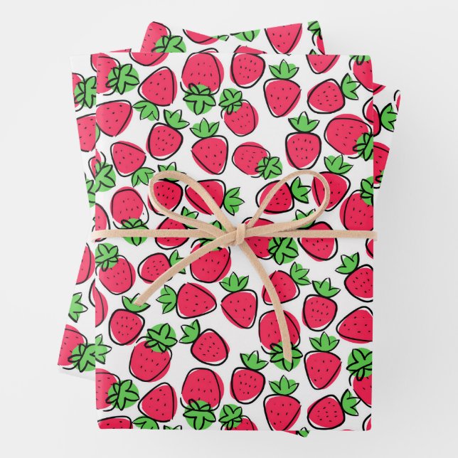 Strawberries Birthday Party Shower  Wrapping Paper Sheet (In situ)