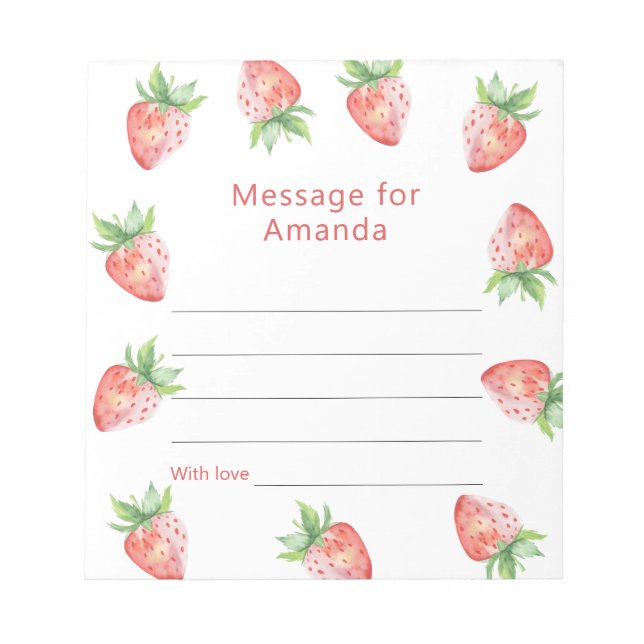 Strawberries birthday time capsule message notepad (Front)