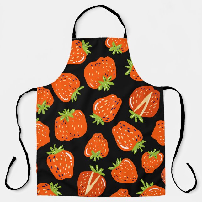 Strawberries Black: Vintage Seamless Texture Apron (Front)