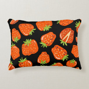 Strawberries Black: Vintage Seamless Texture Decorative Cushion