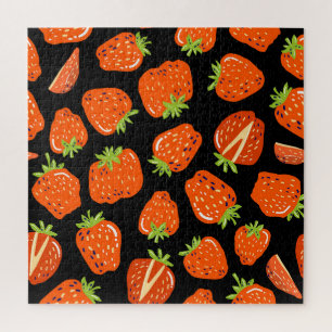 Strawberries Black: Vintage Seamless Texture Jigsaw Puzzle