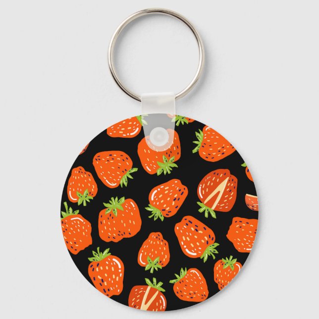Strawberries Black: Vintage Seamless Texture Key Ring (Front)