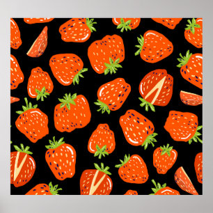 Strawberries Black: Vintage Seamless Texture Poster