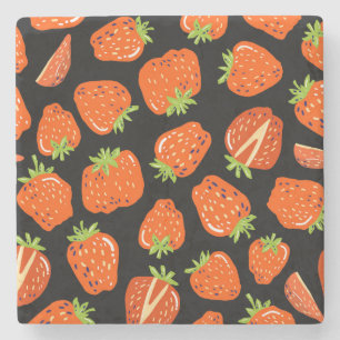 Strawberries Black: Vintage Seamless Texture Stone Coaster