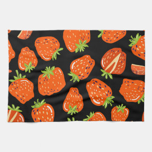 Strawberries Black: Vintage Seamless Texture Tea Towel