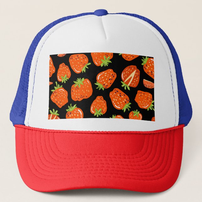 Strawberries Black: Vintage Seamless Texture Trucker Hat (Front)
