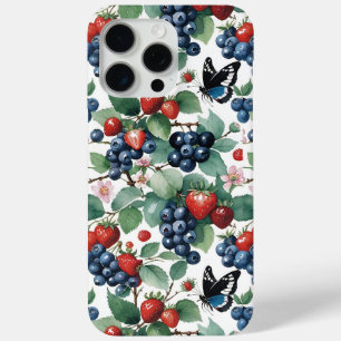 Strawberries Blueberries and Butterflies Floral iPhone 15 Pro Max Case