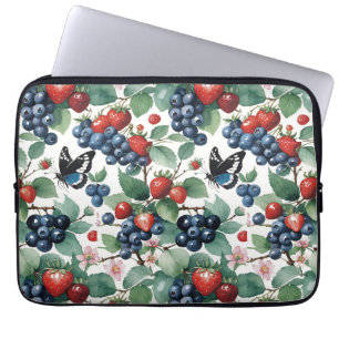 Strawberries Blueberries and Butterflies Floral Laptop Sleeve