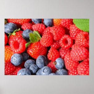 Strawberries Blueberries and Raspberries Poster