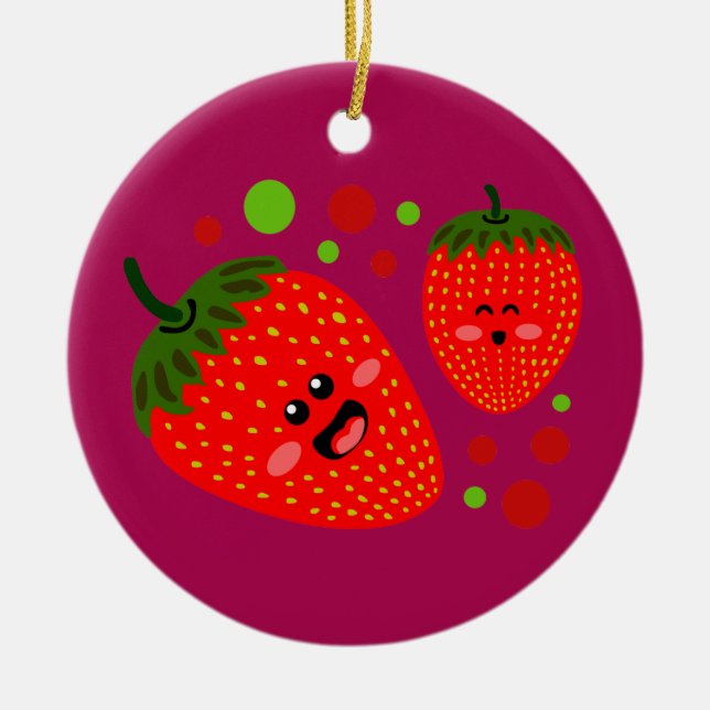 Strawberries Ceramic Ornament (Front)