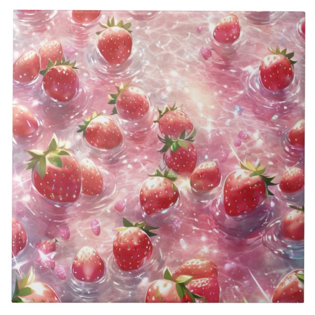 Strawberries Ceramic Tile (Front)