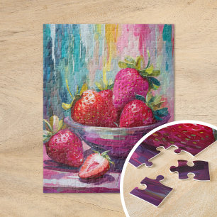 Strawberries Colourful Modern Abstract Painting Jigsaw Puzzle