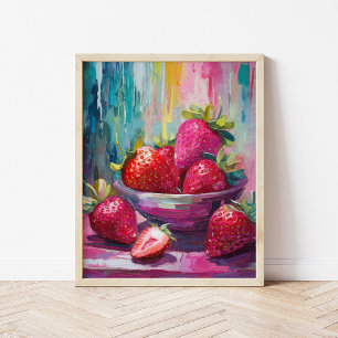 Strawberries Colourful Modern Abstract Painting Poster