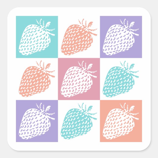 Strawberries Colourful Summer Square Sticker (Front)