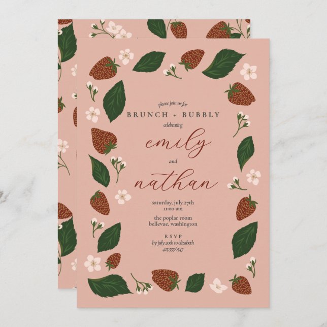 Strawberries Couples Wedding Brunch Shower  Invitation (Front/Back)