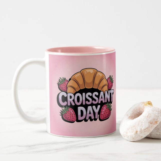 Strawberries Croissant Day Pink Mug (With Donut)